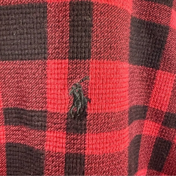 Polo Ralph Lauren Mens Red Buffalo Plaid Waffle Knit Thermal T Shirt Pullover - Picture 6 of 11